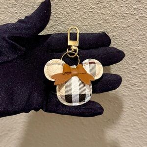 Fashion Plaid Mouse Bag Charm or Keychain with Brown Bow & Gold Hardware
